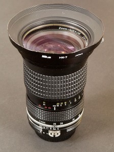 The 25-50mm Nikkor with its excellent slip-on metal lens hood