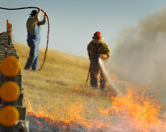 Wildfire near Latta, Oklahoma, winter 2006.