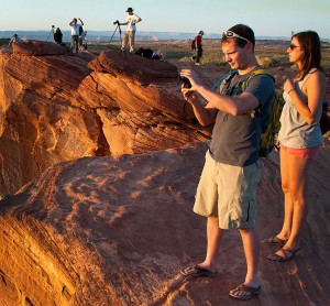 Photographers gather at sunset to photograph Horseshoe Bend south of Page, Arizona, May 2012.