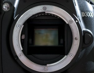 This is the mount of the Nikon D3000. Note that it does not have an autofocus pin because it does not have a built-in focus motor.