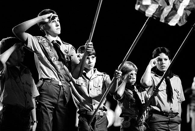 Boy Scouts present the colors at the first Ada Cougars football game I ever covered, October 28, 1988. It was still quite early in my career, but it was already very clear to me that fast films (in this case, Kodak T-Max P3200), even when they are grainy, made images like this possible. This image was later awarded first place in feature photos by the Oklahoma Press Association.