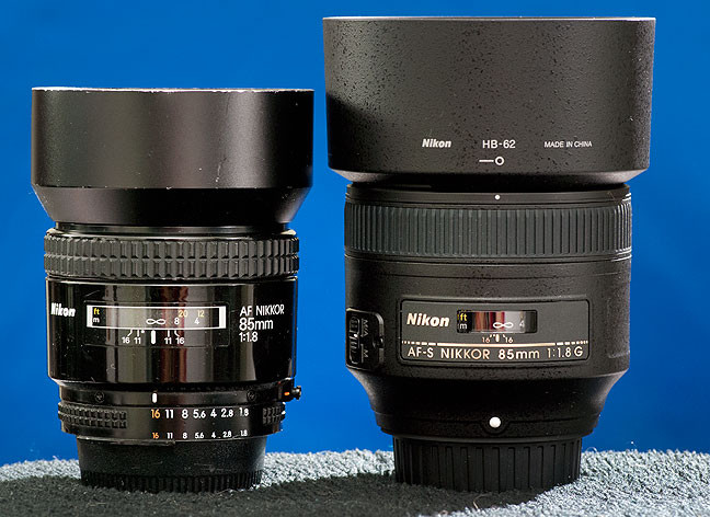 The old 85mm sits next to the new, larger 85mm. I bought the old one in 1994.