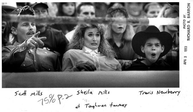 Toughman contest fans react to the action at the Pontotoc Country Fairgrounds in April 1998. Because sticky labels wouldn't adhere to the damp surface of a fresh Ektamatic print, we often just wrote names and places on the prints with felt tip pens or paper-clipped a note with caption information to the print.