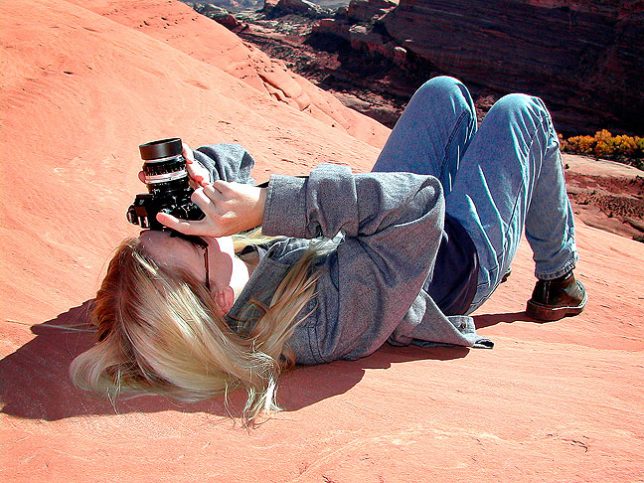 Jamie makes pictures with the Nikkormat EL in Arches National Park, Utah in November 2002. Since then, this camera has been in her possession, which pleases us both.