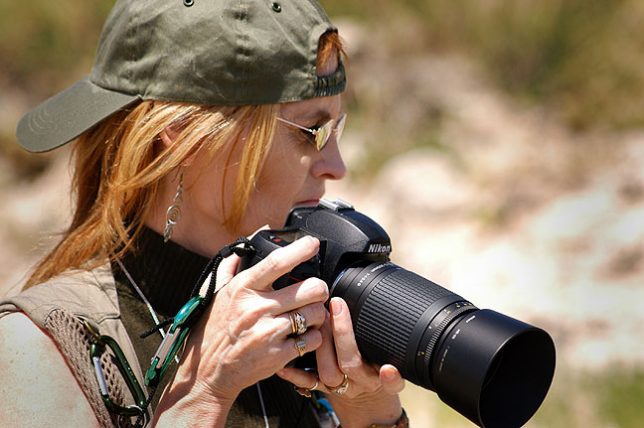Abby uses her D70S with the lightweight 75-300mm f/4-5.6G at Scott's Bluff National Monument in July 2005.