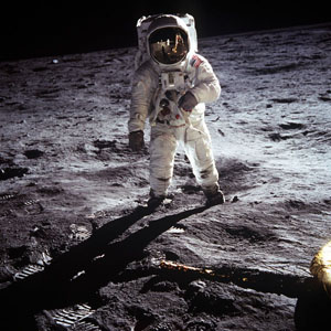 Shot of astronaut "on the moon." According to Negative Guy, "the light is so f---ing fake, man."