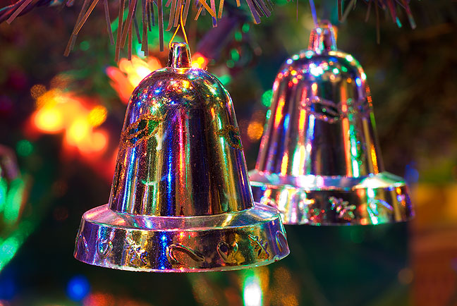 These silver bells went at the bottom of the tree instead of glass bulbs, since Paul Thomas, who is 11 months old, might get ahold of them.