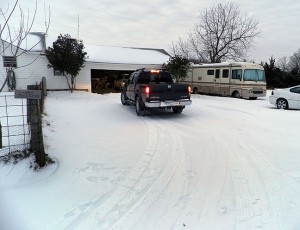 Abby arrives at home in her 4x4 Nissan pickup on one of the coldest nights either of us can remember.