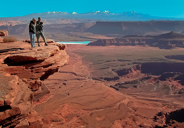 Jamie and I make images from a precipice on my first trip to see Dead Horse Point, November 2002. Note that in this version, I faked the sky, since the original had very little tone in it. 
