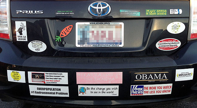 Jim Beckel and I spotted this Toyota Prius in Oklahoma City recently. We spoke to the owner, who told us she has been a vegan for eight years.