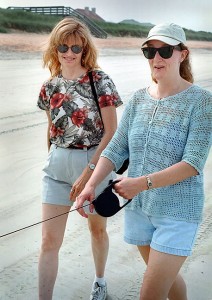 Abby and Nicole walk Nicole's dog Griffin on Flagler Beach, Florida, June 29, 2003.