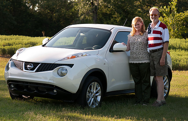 Abby and I pose tonight with our new Nissan Juke SL all-wheel-drive crossover. It is fun to drive, economical, and, in our opinion, great looking.