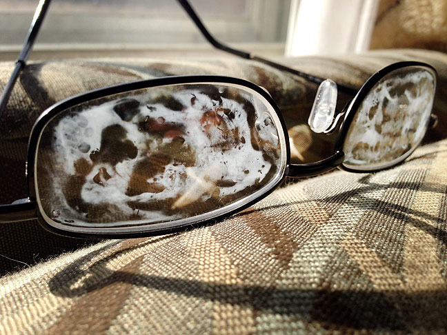All my reading glasses at the house are covered with a weird dusty milky substance during use of our humidifier.