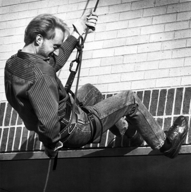 1991: rappelling down a building with the aid of a local fire department