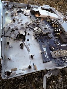 I couldn't find a meat tenderizing hammer, so I pulled this file photo of an Apple G5 computer riddled with bullet holes, which seems like an adequate analog.