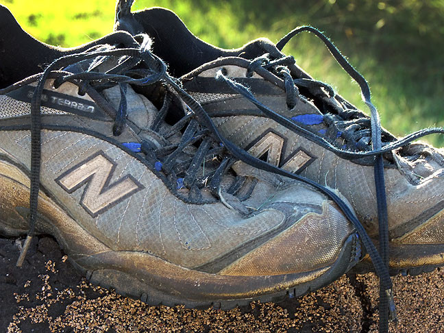 I've owned this pair of New Balance All-Terrain hiking shoes for the better part of ten years. For the last five years, they've been at the bottom tier of shoe use for me: yard work shoes. Tonight I decided they gave it their all, and tossed them in the trash.