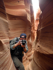 Your host explores the Zebra Slot Canyon in southern Utah's Grand Staircase/Escalante National Monument in April.