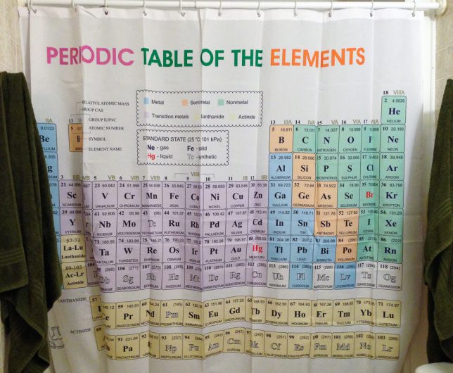 I got this new shower curtain with an updated, correct version of the periodic table. I refer to it often.