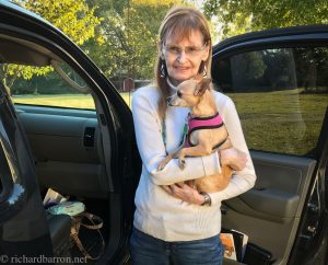 Abby and our Chihuahua Summer prepare to leave for our anniversary trip last week. 