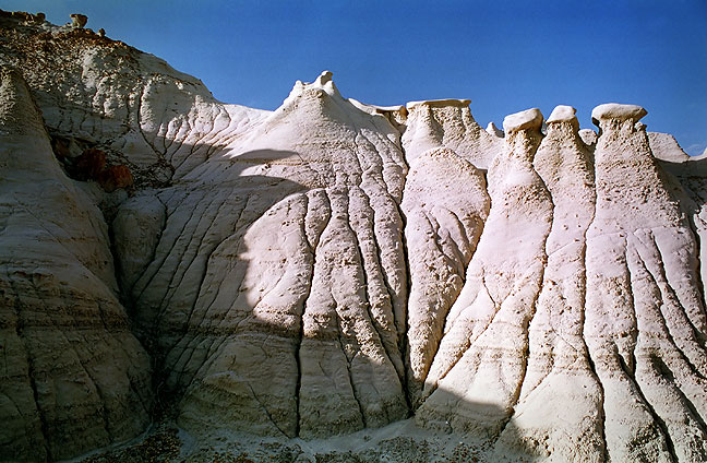 Bleached erosions and embedded hoodoos, morning, Bisti Wilderness.