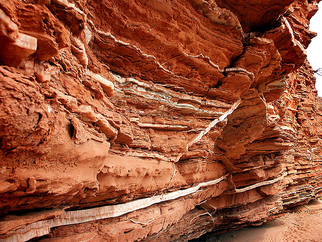 Sandstone and gypsum striations in a wash near the North Prong.