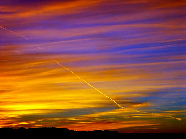 Colors blend in the western sky minutes after sunset.