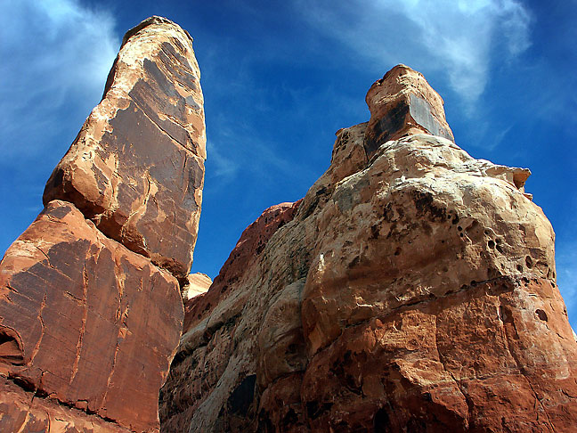 Cedar Mesa sandstone "needles" stand in Chesler Park, deep in the heart of the Needles district.