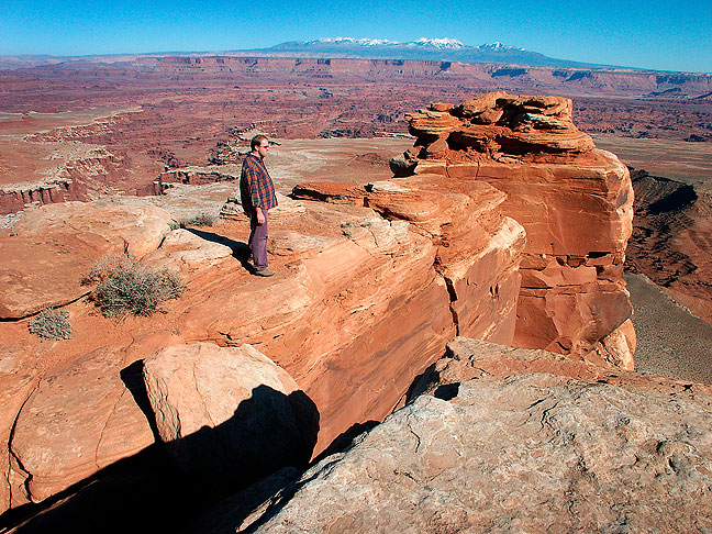 David hikes around at the end of the excellent White Rim Overlook trail at Canyonland's Island in the Sky District.