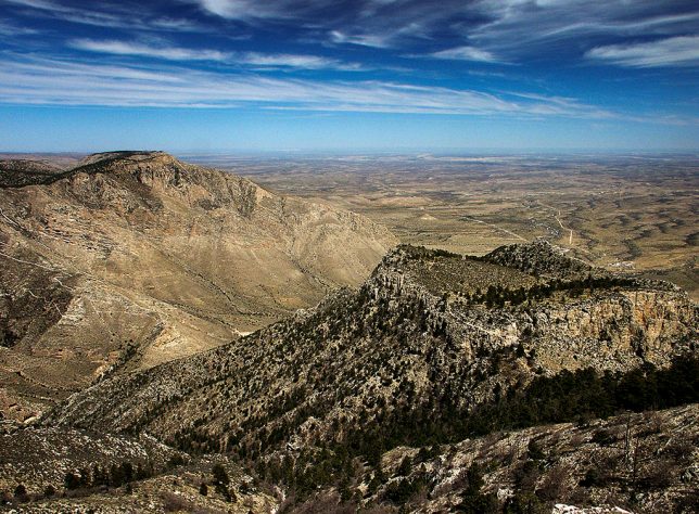 This view from near the summit of Guadalupe Peak shows Hunter Peak on the left.