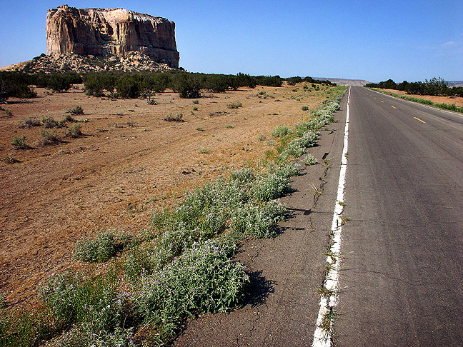 The road from I-40 to the Pueblo passes the Mesa Enchantada, regarded as sacred by the Acoma.