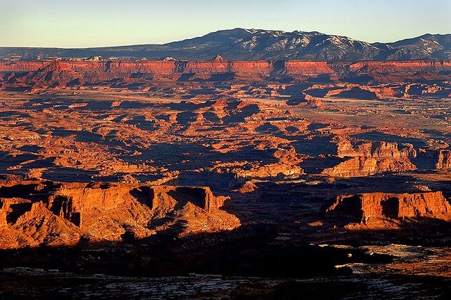Looking south from Grand View Point at Canyonlands shows the Needles district and the Abajo Mountains. This was the clearest I have ever seen it in this location.