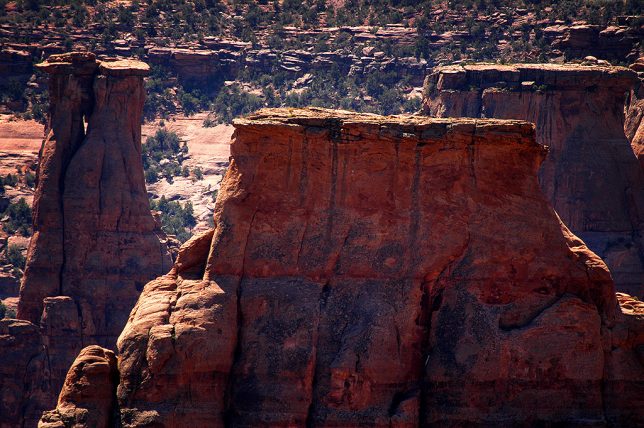 A tighter frame shows one of the monuments of Colorado National Monument in repose. I would have explored more of the area but was turned away by oppressive heat.