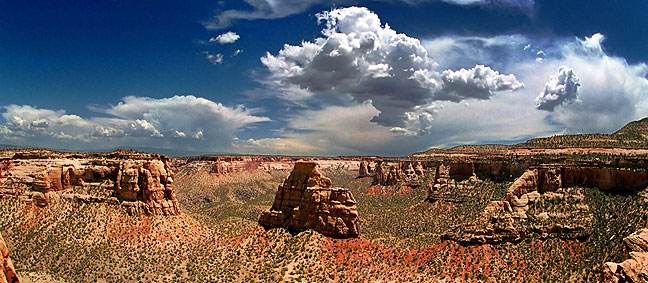 Panorama of Monument Canyon with Independence Monument in the center.