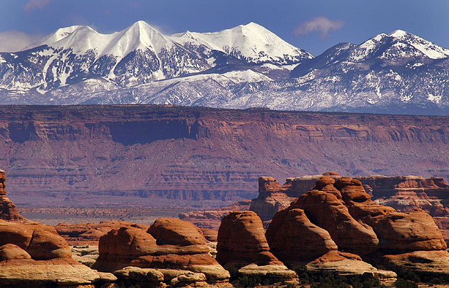 The Needles, Canyonlands, with the La Sal Mountains in the distance