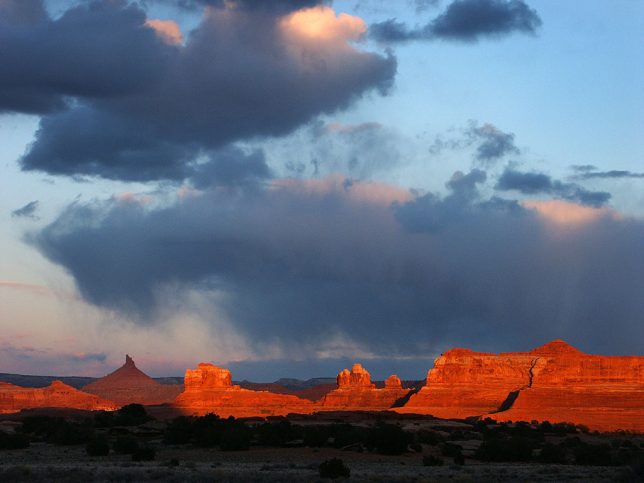 The sun sets near Squaw Flat in Canyonlands.