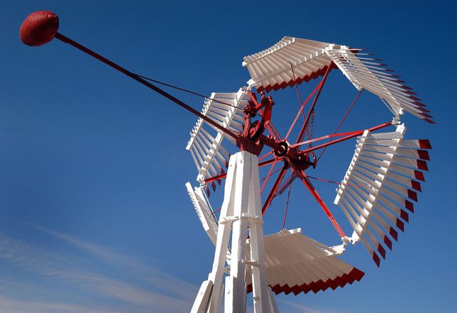 This brightly painted windmill was part of Ogallala's old west display.