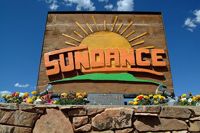 This welcome sign greets visitors to Sundance, Wyoming.
