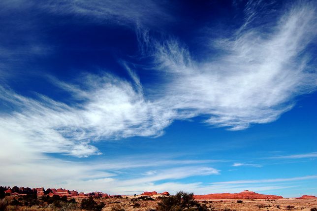 Early in my Canyonlands hike, the sky was a masterpiece of cirrus and blues.
