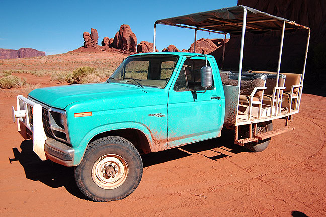 This was the luxury accommodation in Monument Valley, a 1970s era Ford F-150.
