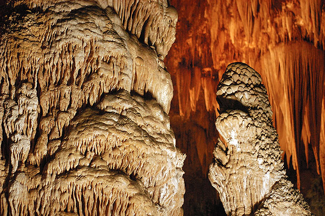 Some features at Carlsbad Caverns National Park; I think the thing on the right looks like it's about to bite the thing on the left.