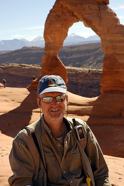 Your host poses at the iconic Delicate Arch, where he and his bride married three years earlier.