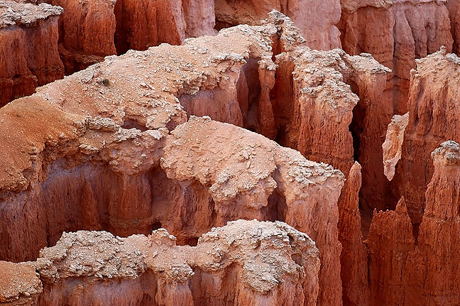 Eroded tops of hoodoos, Bryce Canyon, after sunset.