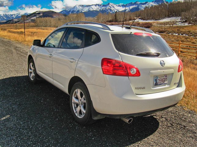Our Nissan Rogue sits on the turnout at Dallas Divide as we prepare to drive the "Million Dollar Highway."