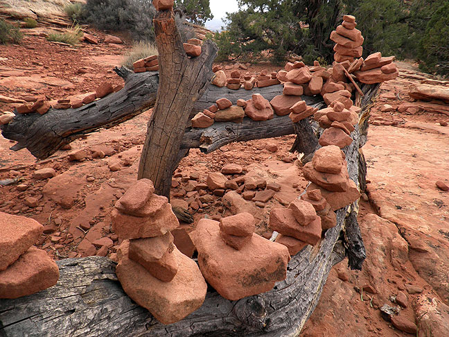 A very mature trail cairn on the Grand View Point trail.