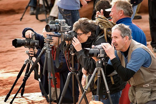 There are two Hassellblad medium format digital cameras in this image, and there was another photographer out of the frame who had one as well. While we didn't talk to these people about their cameras, each one of these machines cost at least $18,000.