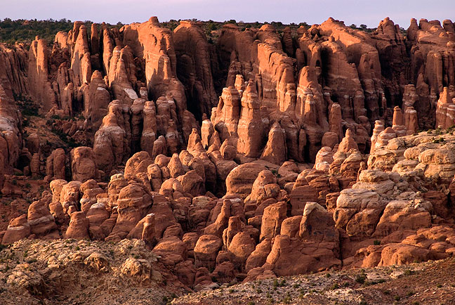 Dusk settles on The Fiery Furnace at Arches National Park.