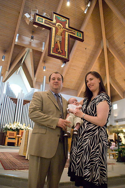 Tom, Chele and Paul at the sanctuary of the Sacred Heart Church.