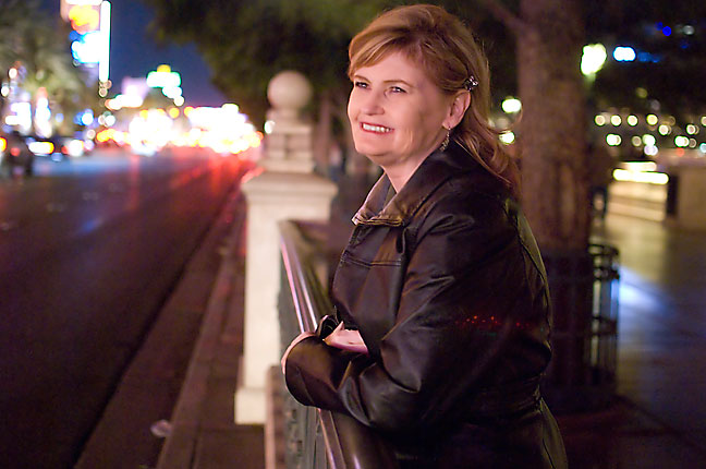 Abby watches the lights in the heart of the Las Vegas Strip. 