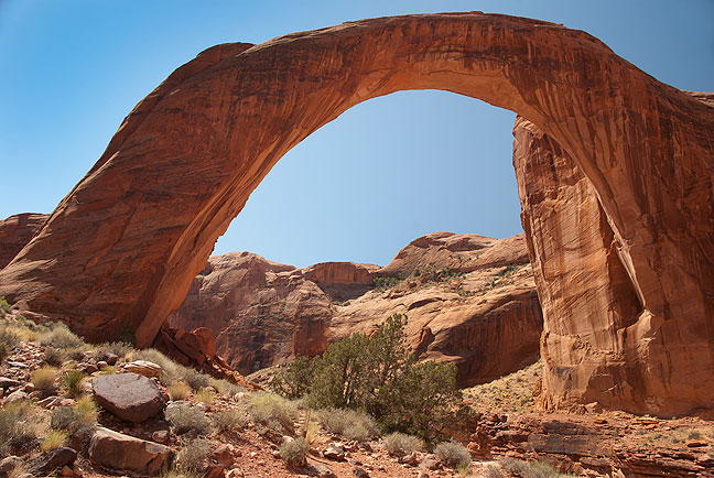 Rainbow Bridge is a large natural bridge in Forbidden Canyon, which forms an arm of Lake Powell.