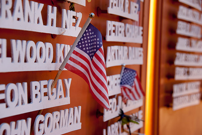Because it was Memorial Day, the wall at Window Rock Navajo Tribal Park had been adorned with small U. S. flags in honor of fallen soldiers from the Navajo Nation.